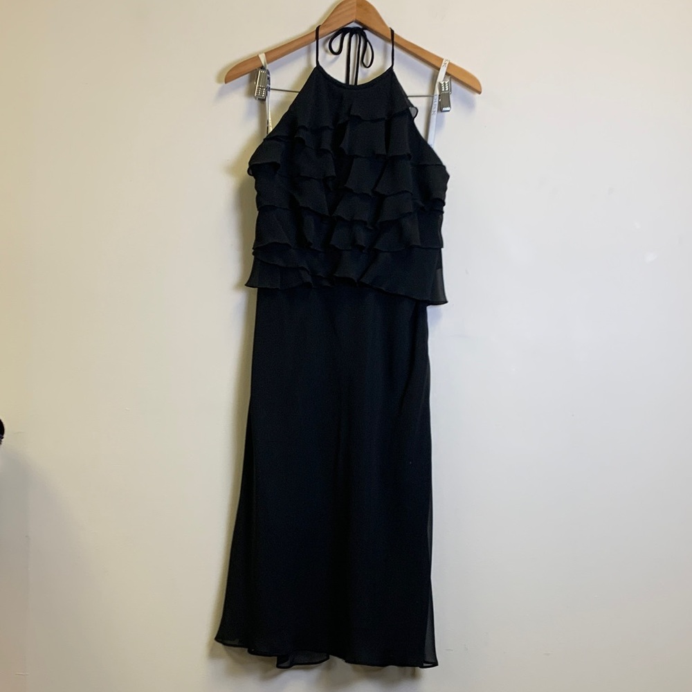 Dusk Women's Black Ruffle Halter Midi Dress